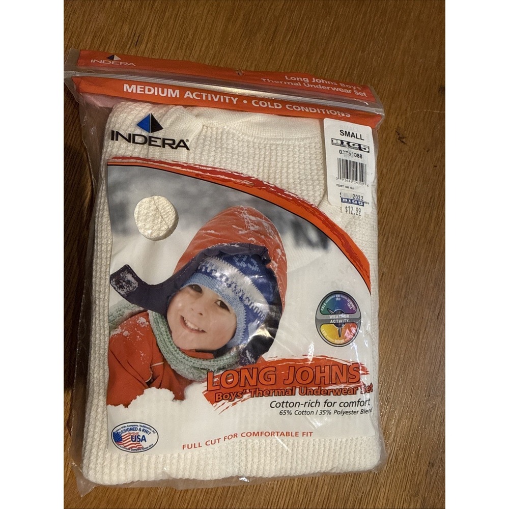 Boys Indera Mills Thermal Long Johns Underwear Set Ecru S 6-8